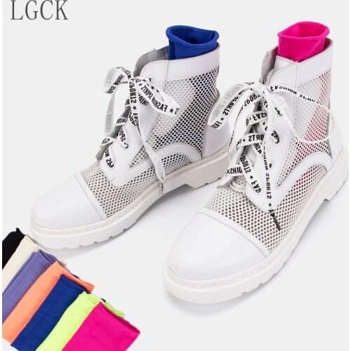 Plus Size 34-43 Genuine Leather Women Shoes Mesh Sandals Boots Lace-Up Cool Boots Summer Spring Autumn Ankle Boots Casual Shoes