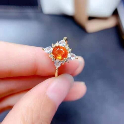 Natural Fanta Garnet Gem S925 Sterling Silver Ring Orange Stone Fine Fashion Charming Jewelry for Women MeibaPJFS