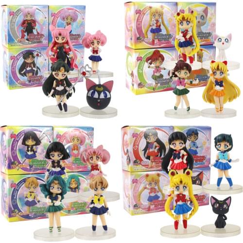 16Pcs/Lot Anime Sailor Moon Figures Tsukino Sailor Mars Mercury Jupiter Venus Saturn Figure Toy PVC Model Dolls 6~7cm