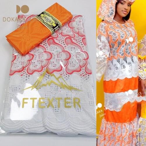 2.5+2.5 Yards 2021 Latest African Lace High Quality Bazin Riche Gextczer With 100% Cotton Swiss Voile Lace Traditional Dresses