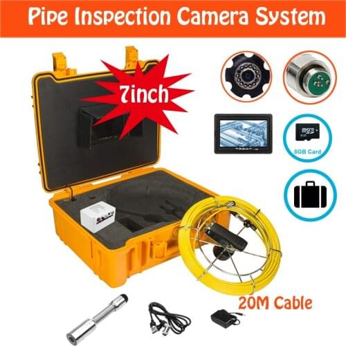 20m Cable Monitor 7" Endoscope Industrial System 23mm Waterproof Inspection Camera Head With 12pcs Adjustable White LED And DVR