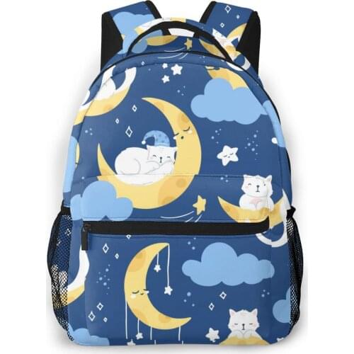 2020 OLN Travel Backpacks White Cat Sleeping On Starry Night Sky Girl Backpack For Women Large Capacity School Bag For Teenage