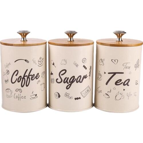3pcs/set Kitchen Storage Jars ,Sugar/Coffee/Tea Canisters , Metal Iron 1L
