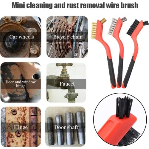 3pcs Wire Brush 7 inch Mini Micro Steel Brass Nylon Rust Paint Remover Metal Scrubbing Polishing Burring Brushes Cleaning Tools