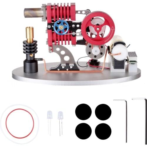 Α-type Double Cylinder 2 Pistons Rocker Arm Linkage Butane Stirling Engine Generator Model with LED Lamp Beads Voltage Meter
