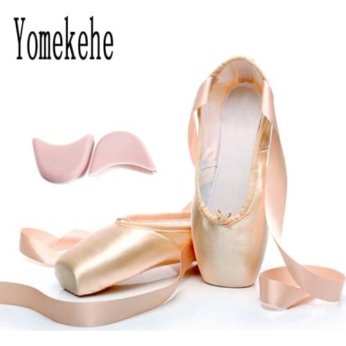 Pointe Ballet Dance Shoes Satin Upper With Ribbon Girls Womens Pink Professional Ballet Shoes Dancing Shoes With Toe Pads