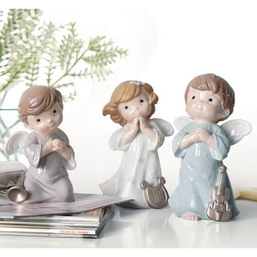 Home Decoration Lucky Angel Miniature Resin Craft Figurines Cartoon Desktop Ornament Small Fairy Statue Wedding Gift Photo props