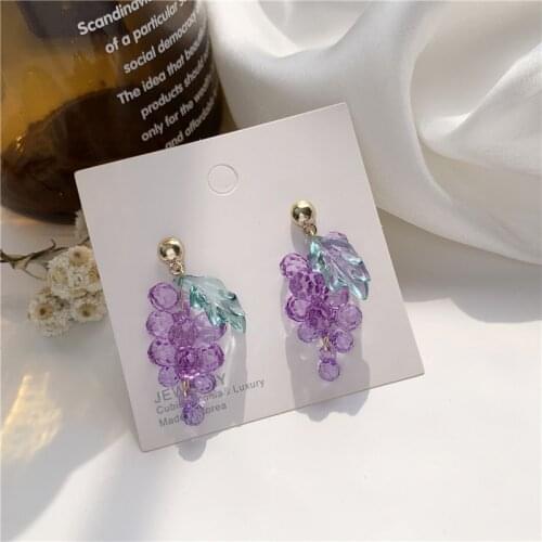 YANGLIUJIA Acrylic Purple Grapes Long Earrings Fashion Girl Sweet Fruit Earrings Women Jewelry Gift Birthday Party Accessories