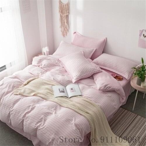 Home Textile Pillowcase Bed Sheet Duvet Cover Pink Stripe Pattern Bedding Sets Children Adult Linens King Twin Size Bedclothes