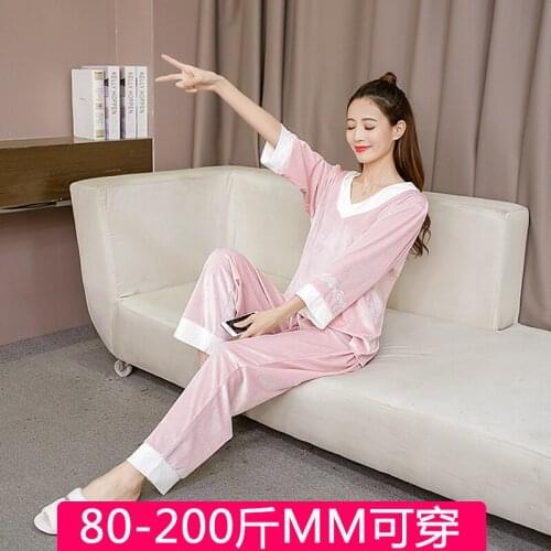 Coral fleece pajamas women winter thin section flannel students lovely big yards loose fat mm 200 jins suit household to take