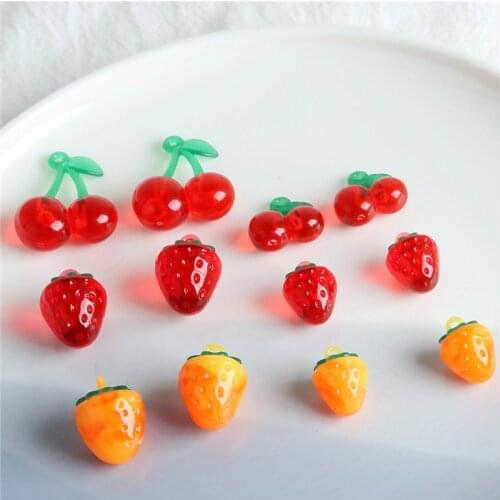Summer style 50pcs/lot color print cartoon Strawberry cherry shape acrylic beads diy jewelry earring/garment/hair accessory