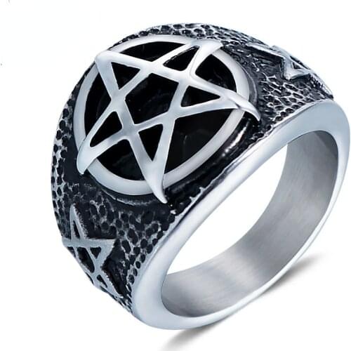 Megin D Hot Sale Vintage Five-pointed Star Stainless Steel Rings for Men Women Couple Family Friend Fashion Design Gift Jewelry