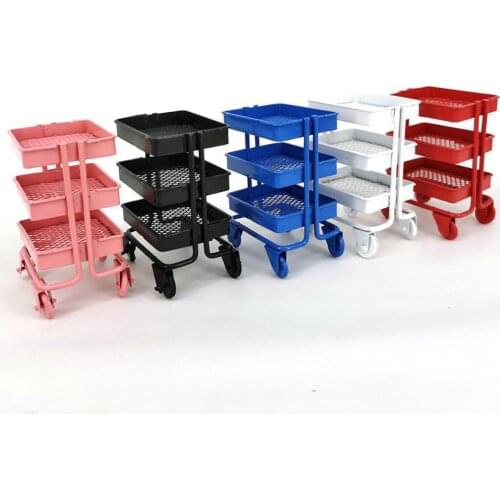 Iron 3 Tier Mini Simulation Trolley Storage Rack DIY Doll House Kitchen Furniture with Wheels Decoration Kid Toy Gift