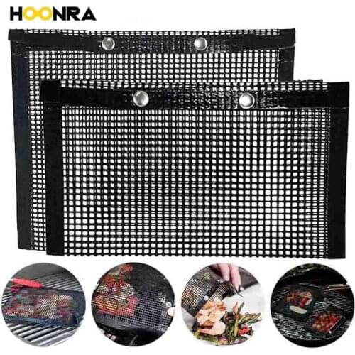 HOONRA Reusable BBQ Grill Mesh Bag Black Mesh Grilling Bag Non-stick Baking Mat BBQ Bake Bag Outdoor Picnic Cooking Accessories