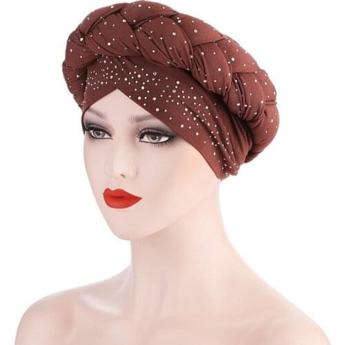 Fashion Women Hats Europe And The United States Hot Milk Silk Braid Scarf Cap Hot Drill Sponge Cap Bohemian Wind Turbans 539
