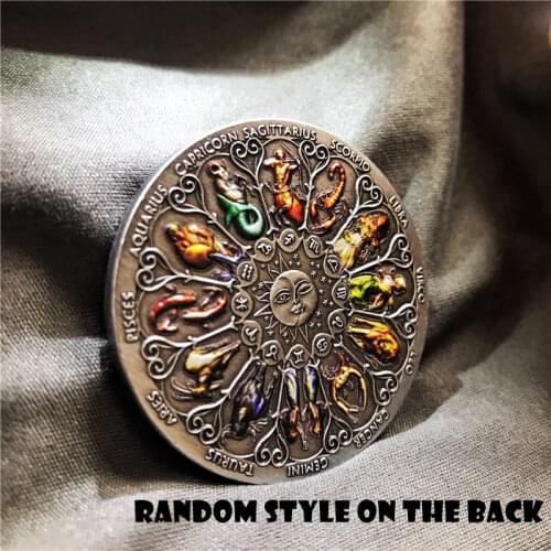 Twelve Constellations Silver Challenge Coin Tuvalu High Relief Antique Silver Coin Colorful Souvenir Coins Collectible Gift Coin