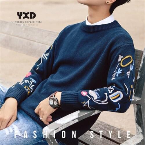 Plus Size Asian M-4XL 5XL 6XL Christmas New Men Clothes Winter Clothes O-Neck Japan Style Casual Embroidered Sweaters Pullovers