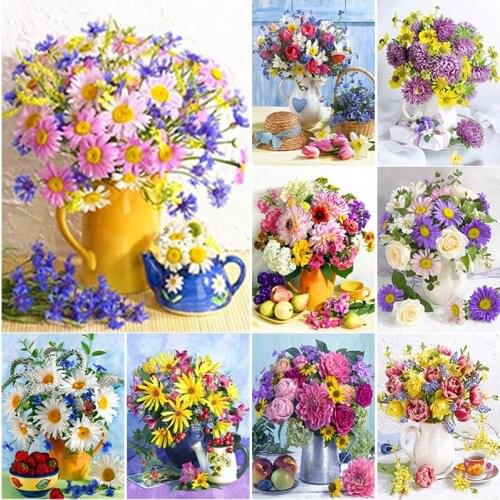 New 5D DIY Scenery Diamond Painting Fresh Flowers Diamond Embroidery Cross Stitch Full Square Round Drill Manual Home Decor Gift