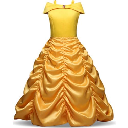 New Kids Carnival Clothing Beauty And The Beast Bella Princess Cosplay Costumes Girls Christmas Costumes Yellow Long Dresses