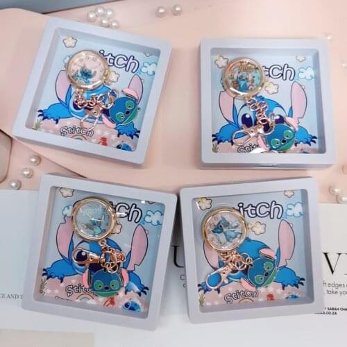 Disneys new childrens watch cartoon anime character Stitch keychain pendant pocket watch jewelry quartz watch birthday gifts