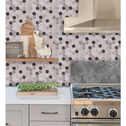 Vividtiles Hot 12*12 Inch Mosaic Wallpaper Mixed Brown Hexagon Self Adhesive Wall Tiles - 1 Sheet