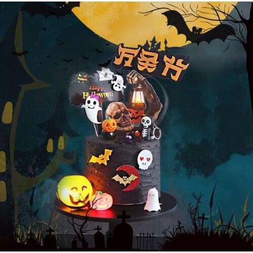 Happy Halloween Cake Toppers Halloween Cupcake Toppers Cartoon Pumpkin Witch Ghost Cake Decorative Flags for Kids Halloween Deco