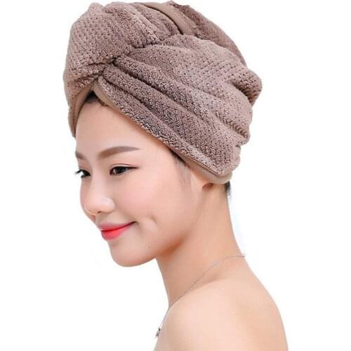 Women Hair Fast Dryer Towel Super Absorbent Coral Velvet Turban Microfiber Bath Cap with Button Design