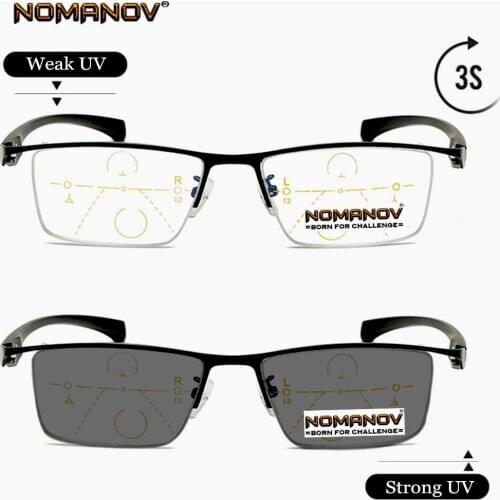 Eyebrow Comfortable Business Frame Photochromic Grey Lenses Progressive Multifocus Reading Glasses Add 75 100 125 150 175 to 400