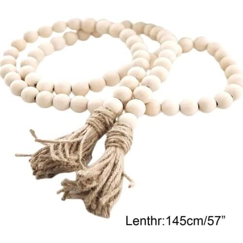 W3JE 1/4pcs Farmhouse Decor Wood Bead Garland with Tassels Home Wall Hanging Ornament