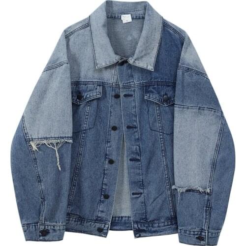 Streetwear Patchwork Denim Jacket Women Single Breasted Cardigan Lapel Female Outerwear Autumn Oversized Vintage Jeans Coat Tops