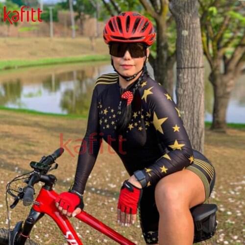 Kafitt Pro Team Triathlon Suit Womens Long Sleeve Cycling Jersey Sweatshirt Tights Tights Jumpsuit Maillot ciclismo feminino
