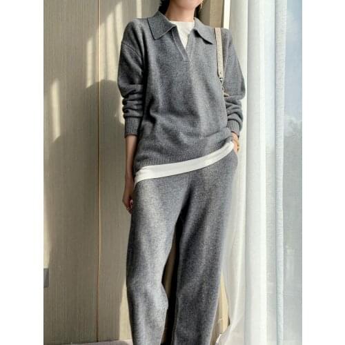 2021 2 Pieces Set Women Knitted Tracksuit Turtleneck Sweater + Carrot Wide Leg Pants Pullover Sweater Set CHIC Knitted Outwear