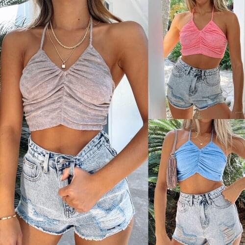 Womens Haler Backless Lace Up Slim Crop Tops Tank Sleeveless Slim Fit Hollow Out Crop Tops Jumper Shirt Beach Camis Streetwear
