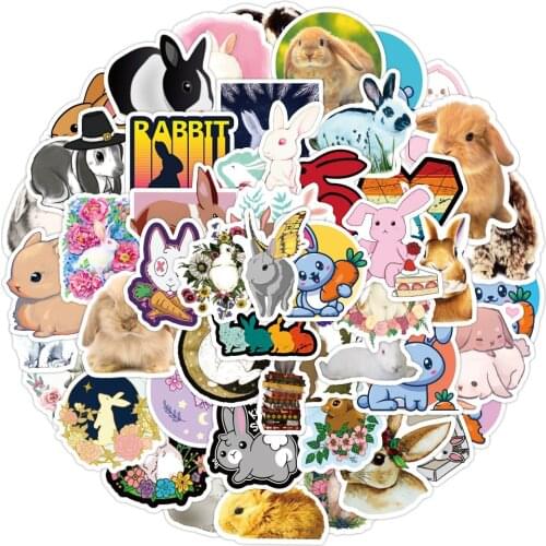 50pcs Kawaii Stationery Rabbit Stickers Cute Bunny Sticker Diary Planner Junk Journal Decorative Scrapbooking DIY Craft Stickers