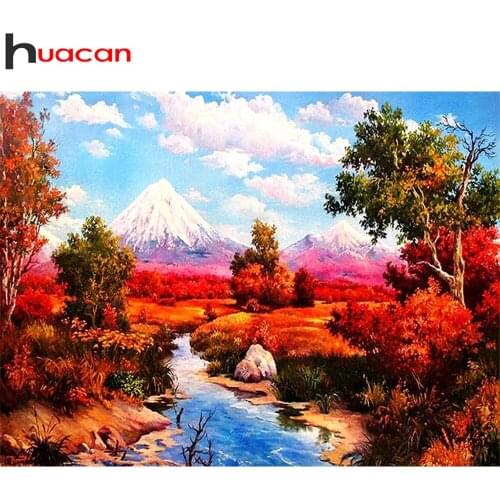 Huacan Diamond Embroidery Natural Scenery Full Square/round Diamond Painting Color Tree River Landscape Home Decor