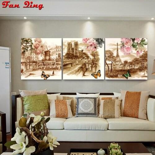 3 pcs diamond painting for home decoration, European architectural art, diamond embroidery, rhinestone cross stitch