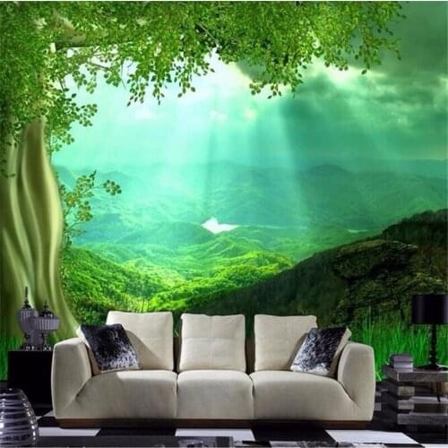 Beibehang 3d flooring wallpaper for walls 3d HD Sunshine trees grass green living room bedroom large wall paper home decor