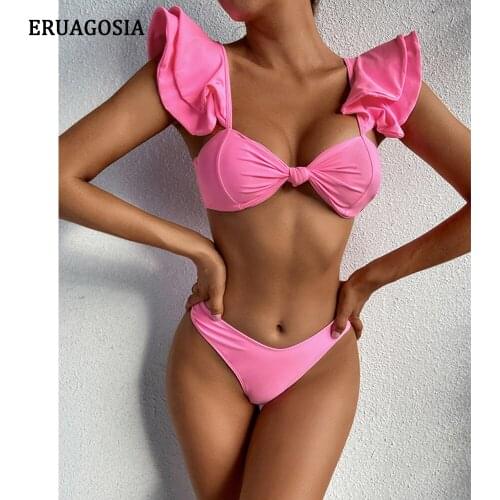 Ruffled Shoulder Bikinis 2021 Swimwear Women Swimsuit High Cut Bikini Set Sexy Tube Top Brazilian Biquini Bather Bathing Suit