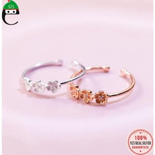 ElfoPlataSi Authentic 925 Sterling Silver Sweet Minimalist Flower Opening Ring For Fashion Women Wedding Fine Jewelry Gift DD718