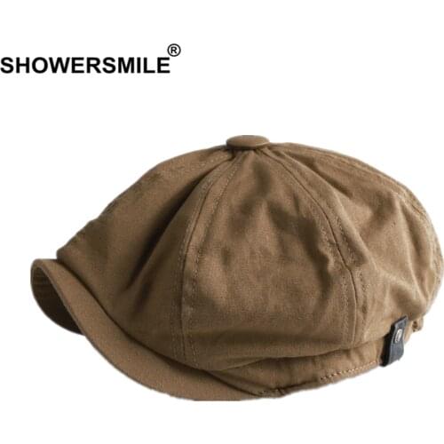 SHOWERSMIL British Style Newsboy Cap Men Cotton Ascot Cap Beckham Khaki Male Spring Summer Vintage Brand New Octagonal Flat Cap