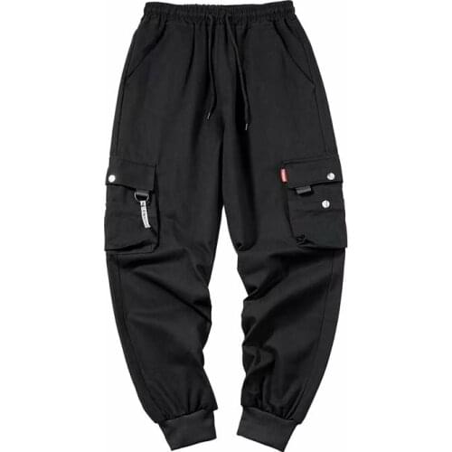 Japanese and Korean multi-pocket overalls mens Japanese and Korean clothing harem pants punk casual jogging mens black pants