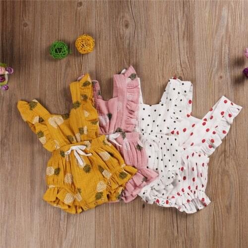 0-24M Newborn Baby Girls Ruffles Romper Backless Flower Sunsuit Jumpsuits With Headband 2pcs Baby Summer Clothing