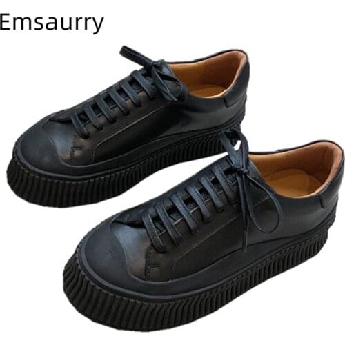 Genuine Leather Mixed Color Casual Shoes Woman Flat Heel Lace-Up Spring Autumn Runway Loafers Outwear Zapatos Mujer