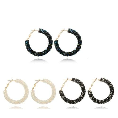 Fashion jewelry versatile hiphop alloy inlay cz earrings crystal from Swarovskis circle handmade beaded earrings For Woman