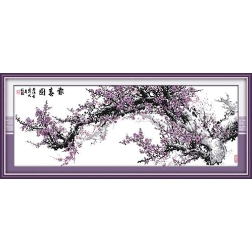 Plum subtle fragrance cross stitch kit flower 18ct 14ct 11ct count printed canvas stitching embroidery DIY handmade needlework