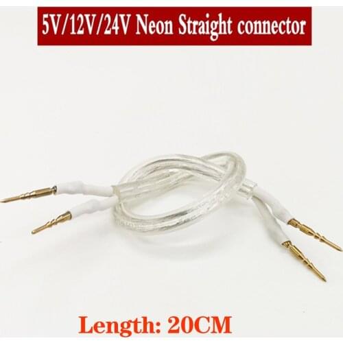 Neon Connector 2Pins with cable for DC12V DC24V DC5V AC220V AC110V Single color Led Neon Rope Middle Connection White ,40 pcs