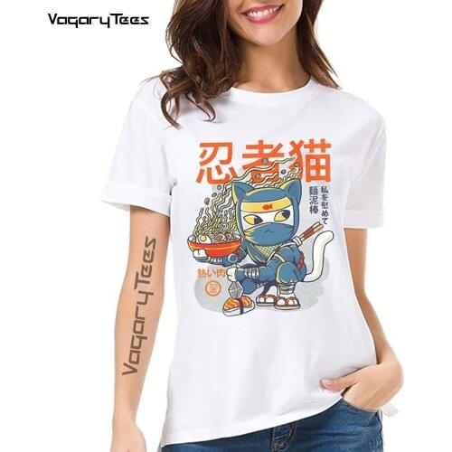 New Summer Fashion Women Japanese sushi Cat style Print T-Shirt Ninja Neko Harajuku Woman Casual Tops Cute Girl Tee shirt