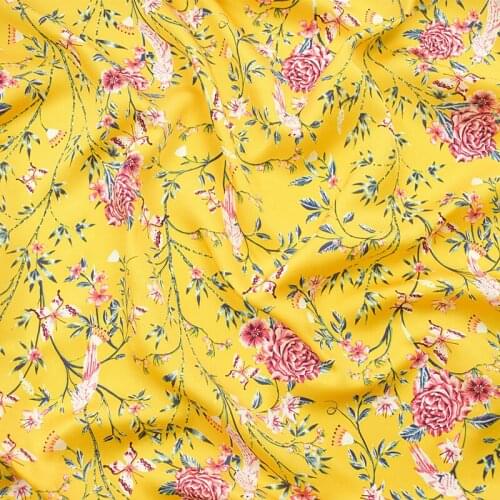 NEW fashion yellow floral printed chiffon fabric soft comfortable clothing tissue for DIY women dress scarf patchwork upholstery