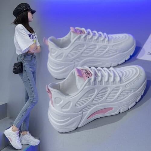 2021 New Daddy Shoes Female Spring and Summer Breathable Travel Shoes with Thick-soled Sports Casual White Shoes