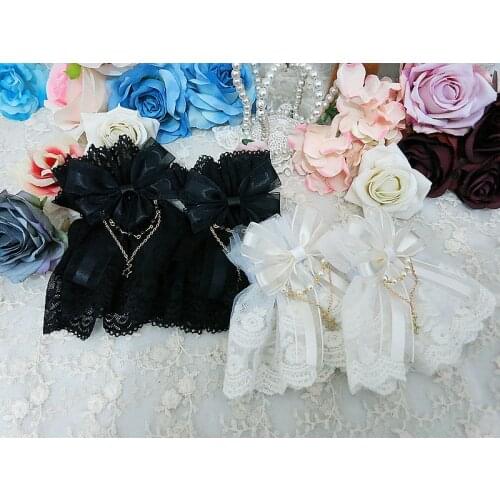 Lolita Origional Hand Made Lace Lolita Bow Dress Versatile Double Layer Hand Cuff Gloves Accessories